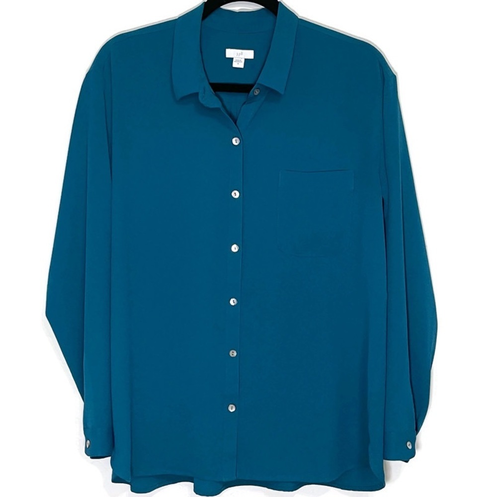 J. Jill Medium Teal Long Sleeve Button Up Blouse